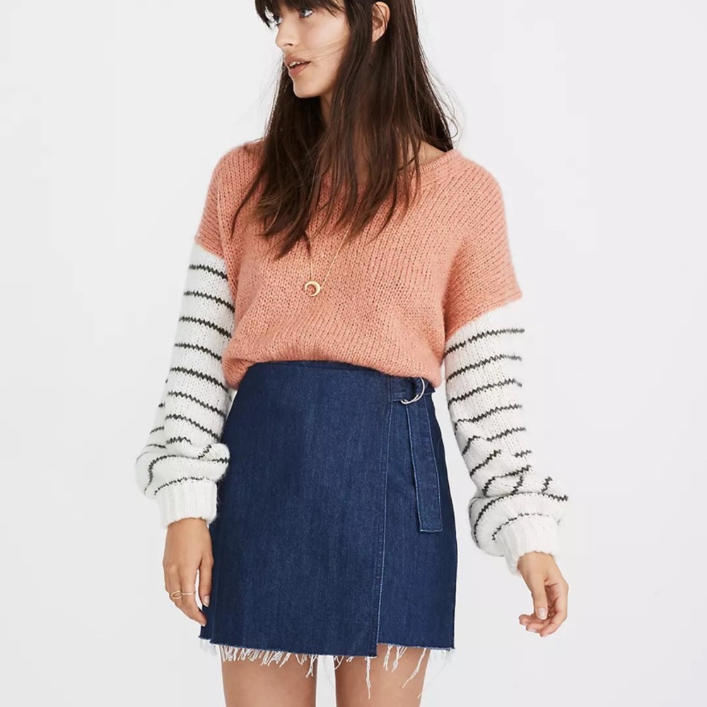 Madewell | Denim raw-hem mini wrap skirt